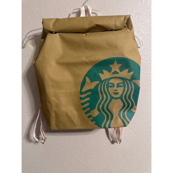 Starbucks Brown Bag Backpack Drawstring Green Logo NEW NEVER USED - Picture 1 of 5